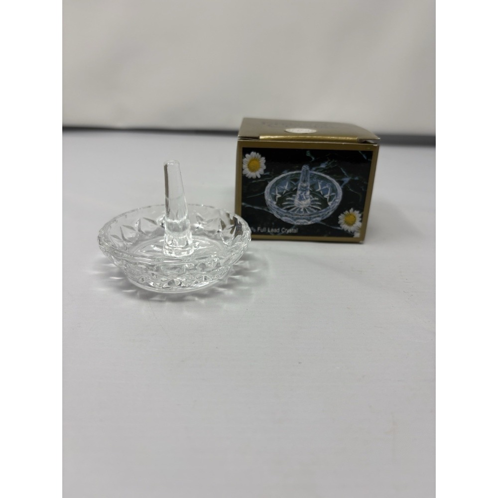 Vintage Lead Crystal Clear Glass Ring Holder Jewelry Trinket Vanity Dish (JL)